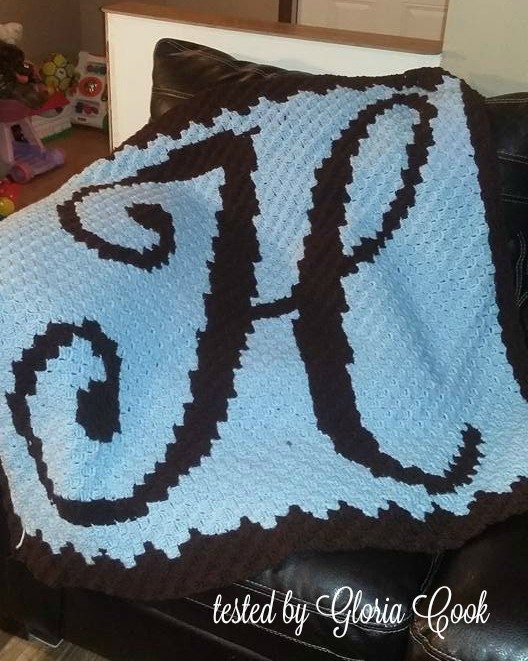 Letter H Kids Afghan C2C Crochet Pattern, Written Row by Row Counts