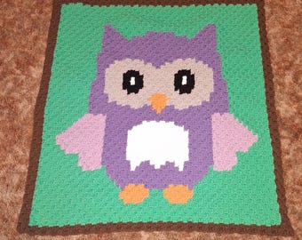 Woodland Babies Owl Afghan C2C Crochet Pattern, Graph and Written Row by Row Included