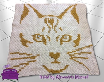 Cat Face Small Afghan C2C Crochet Pattern, Written Row by Row, Color Counts, Instant Download, C2C Graph, C2C Pattern, Graphgan Pattern