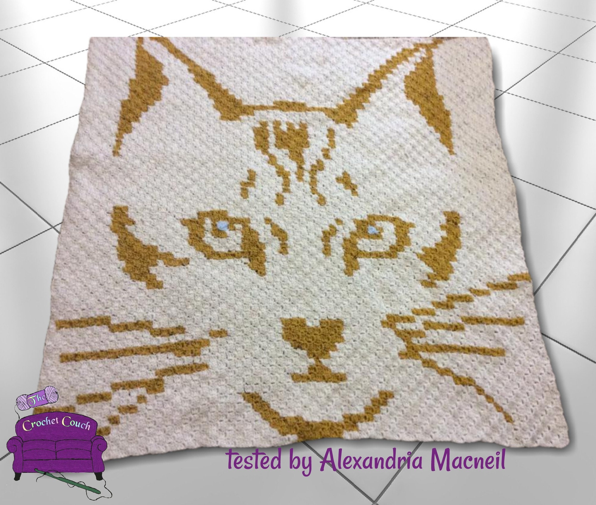 Cat Face Small Afghan, C2C Crochet Pattern, Written Row by Row, Color ...