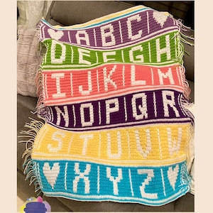 Alphabet Baby Afghan Afghan Mosaic Crochet Pattern, Written Row by Row,  Instant Download, Overlay Mosaic,  Crochet Pattern, Crochet Couch