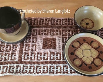 Set the Table Set 2 Placemat, Mosaic Crochet Pattern, Graph and Written Row by Row Included