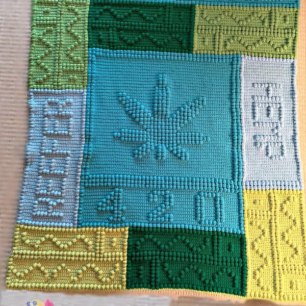 Marijuana Afghan, Bobble Crochet Pattern, Graph and Written Row by Row Included