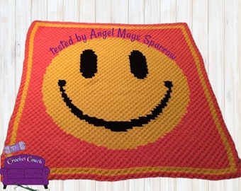 Smiley Face Afghan C2C Crochet Pattern, Written Row Counts, C2C Graphs, Corner to Corner, Crochet Pattern, C2C Graph