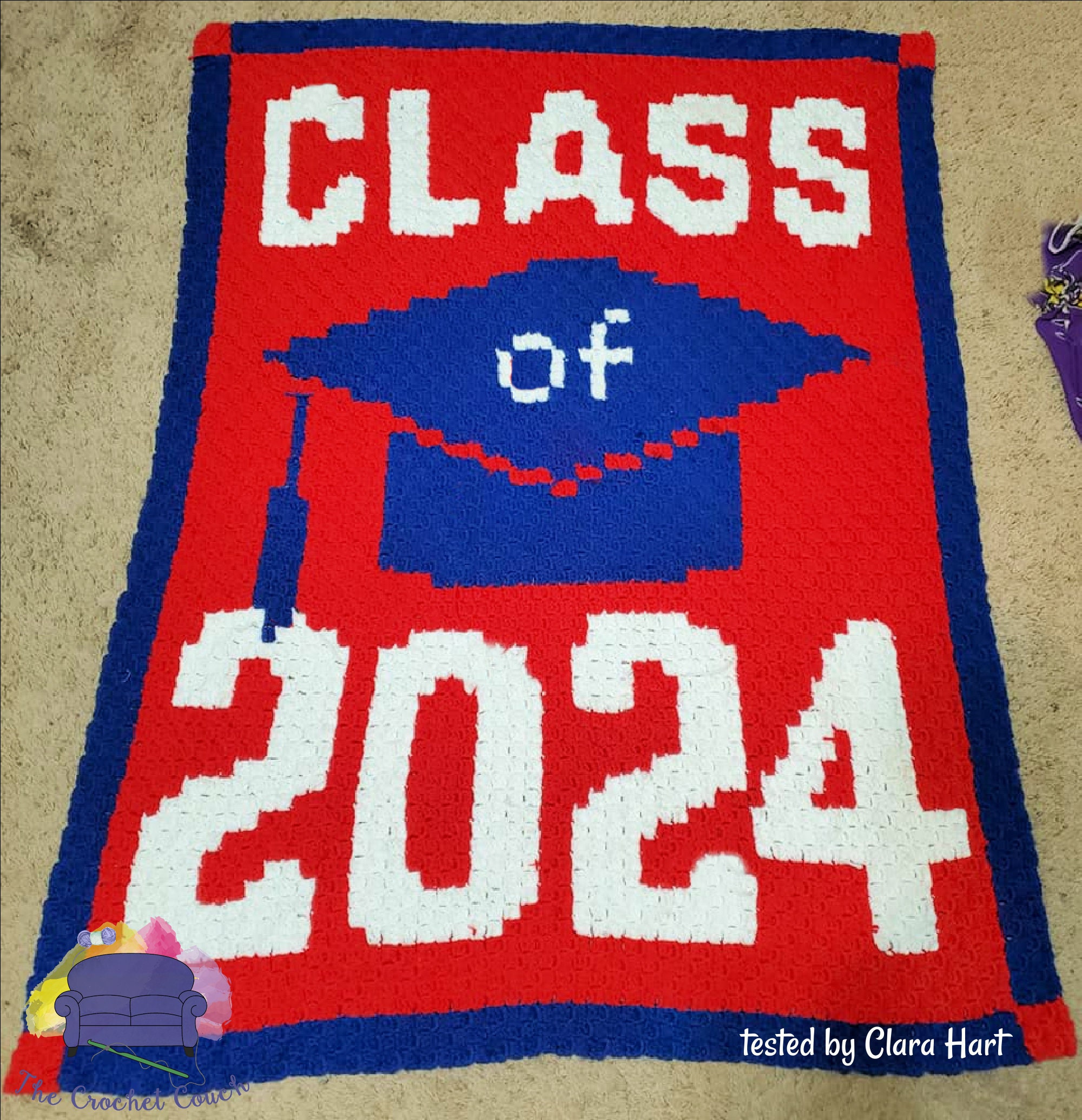 Class of 2024 Afghan, C2C Crochet Pattern, Written Row Counts, C2C