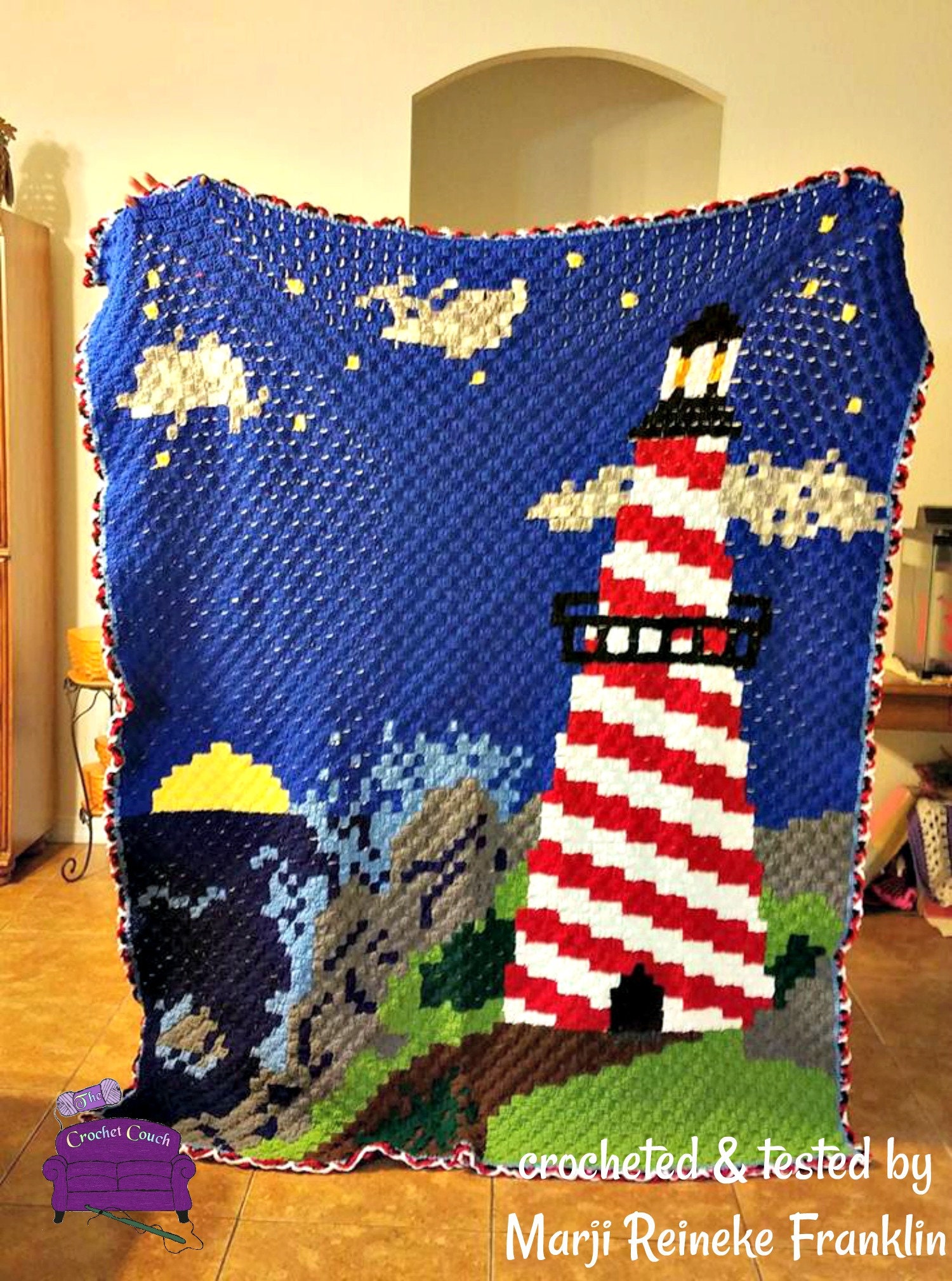 Lighthouse Afghan C2C Crochet Pattern, Written Row Counts, C2C Graphs