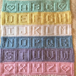 Alphabet Baby Afghan Bobble Stitch Crochet Pattern, Written Row by Row, Color Counts, Instant Download, Graphgan Pattern, Graphgan