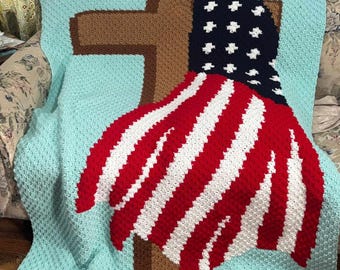 Faith and Freedom Afghan C2C Crochet Pattern, Graph and Written Row by Row Included