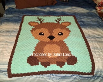 Woodland Babies Deer Afghan C2C Crochet Pattern, Graph and Written Row by Row Included