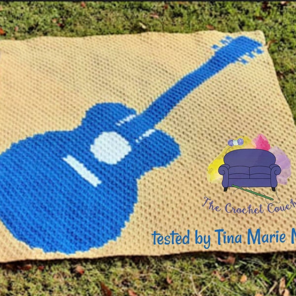 Guitar Simple Afghan C2C Crochet Pattern, Written Row by Row, Color Counts, Instant Download, C2C Graph, C2C Pattern, C2C Crochet, Graphgan