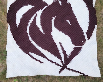 Horse Head Heart Silhouette Afghan C2C Crochet Pattern, Written Row Counts, C2C Graphs, Corner to Corner, Crochet Pattern, C2C Graph