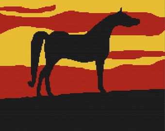 Horse at Sunset Afghan,SC / TSS Crochet Pattern, Written Row Counts for single crochet and tunisian simple stitch