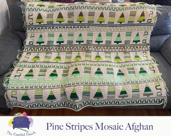 Pine Stripes Afghan Mosaic Crochet Pattern, Graph and Written Row by Row Included
