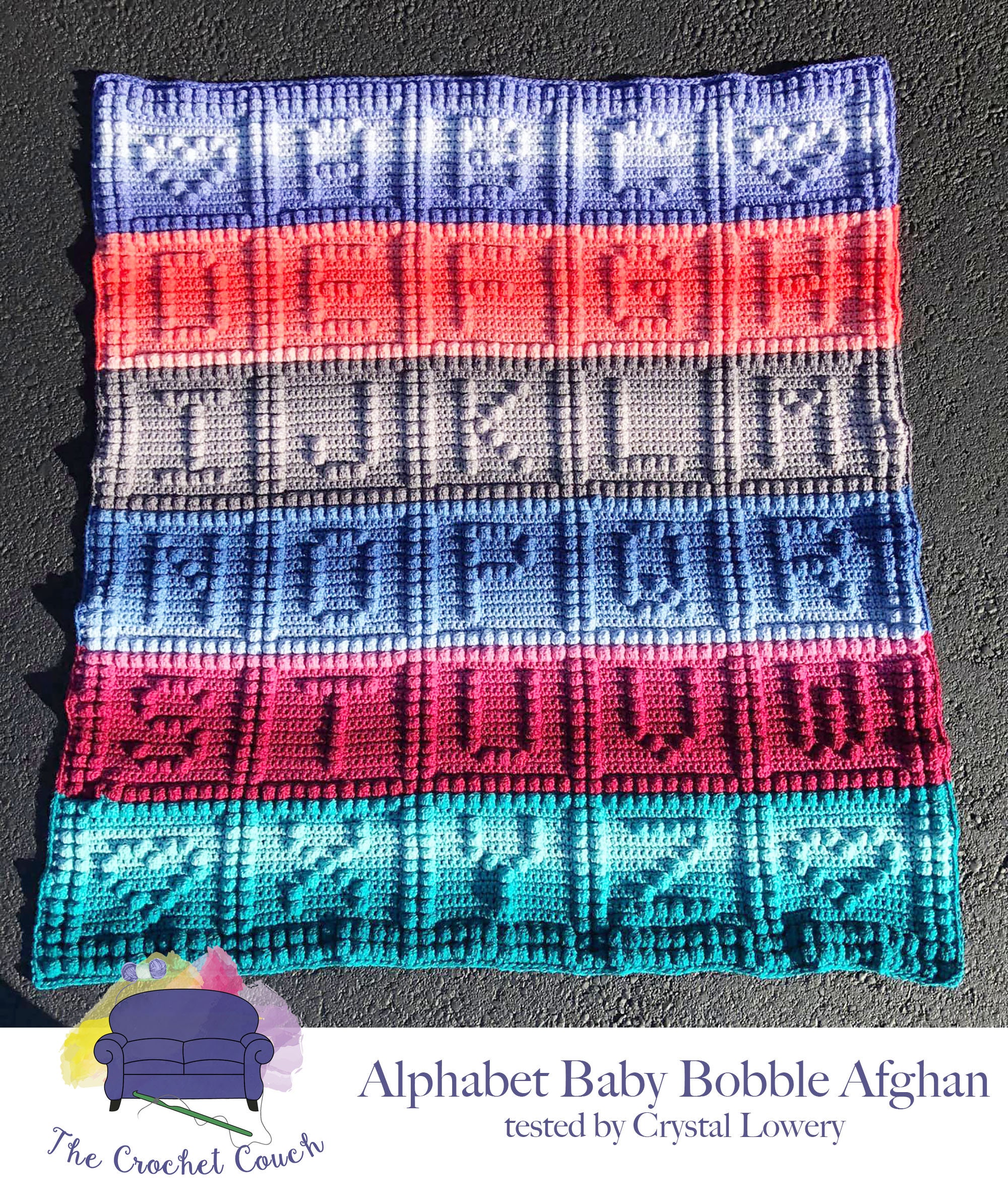 Alphabet Baby Afghan Bobble Stitch Crochet Pattern Written Row By Row 