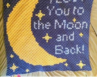 Moon and Back with Stars Afghan C2C Crochet Pattern, Written Row by Row, Color Counts, Instant Download, C2C Graph, C2C Pattern