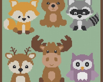 Woodland Babies Afghan, SC or TSS Crochet Pattern, Graph and Written Row by Row Included