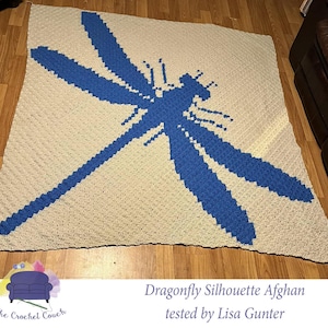 Dragonfly Silhouette Afghan C2C Crochet Pattern, Graph and Written Row by Row Included