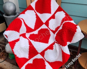 Tic Tac Hearts Afghan Crochet Pattern – C2C Blanket Design