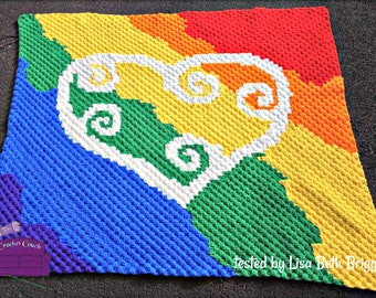 Rainbow Heart Afghan C2C Crochet Pattern, Written Row by Row, Color Counts, Instant Download, C2C Graph, C2C Pattern, Graphgan Pattern