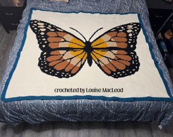 Sunset Butterfly Afghan SC or TSS Crochet Pattern, Graph and Written Row by Row Included