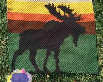 Moose at Sunset Afghan, C2C Crochet Pattern, Written Row Counts, C2C Graphs, Corner to Corner, Crochet Pattern, C2C Graph