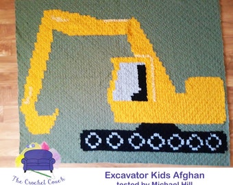Excavator Kids Afghan, C2C Crochet Pattern, Written Row by Row, Color Counts, Instant Download, C2C Graph, C2C Pattern, Graphgan Pattern