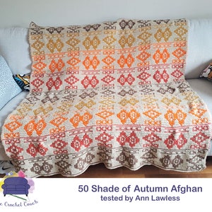 50 Shades of Autumn Afghan Mosaic Crochet Pattern, Written Row by Row,  Instant Download, Overlay Mosaic,  Crochet Pattern, Crochet Couch