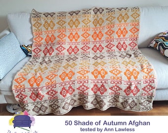 50 Shades of Autumn Afghan Mosaic Crochet Pattern, Written Row by Row,  Instant Download, Overlay Mosaic,  Crochet Pattern, Crochet Couch