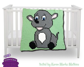 Rhino Kids Afghan, C2C Crochet Pattern, Written Row by Row, Color Counts, Instant Download, C2C Graph, C2C Pattern, Graphgan Pattern