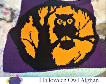 Halloween Owl Afghan C2C Crochet Pattern, Written Row Counts, C2C Graphs, Corner to Corner, Crochet Pattern, C2C Graph