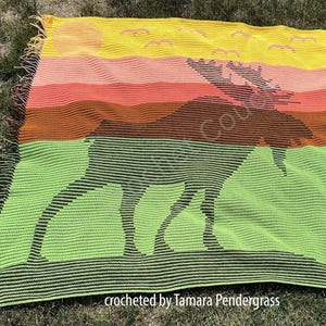 Moose Afghan Overlay Mosaic Crochet Pattern, Graph and Written Row by Row Included
