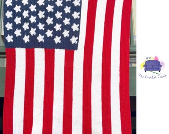 USA Flag Afghan SC / TSS Crochet Pattern, Written Row Counts for single crochet and tunisian simple stitch