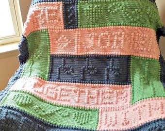 Sisters Heartstrings Afghan, Bobble Crochet Pattern, Graph and Written Row by Row Included