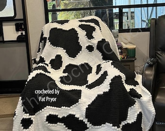 Cow Print Afghan Bobble Stitch Crochet Pattern, Written Row by Row, Color Counts, Instant Download, Graphgan