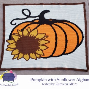 Pumpkin with Sunflower Afghan, SC / TSS Crochet Pattern, Written Row Counts for single crochet and tunisian simple stitch