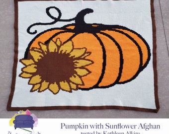 Pumpkin with Sunflower Afghan, SC / TSS Crochet Pattern, Written Row Counts for single crochet and tunisian simple stitch