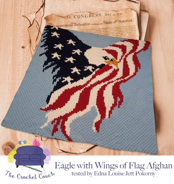 Eagle With Wings of Flag Afghan C2C Crochet Pattern Written Row Counts C2C Graphs Corner to Corner Crochet Pattern C2C Graph Etsy