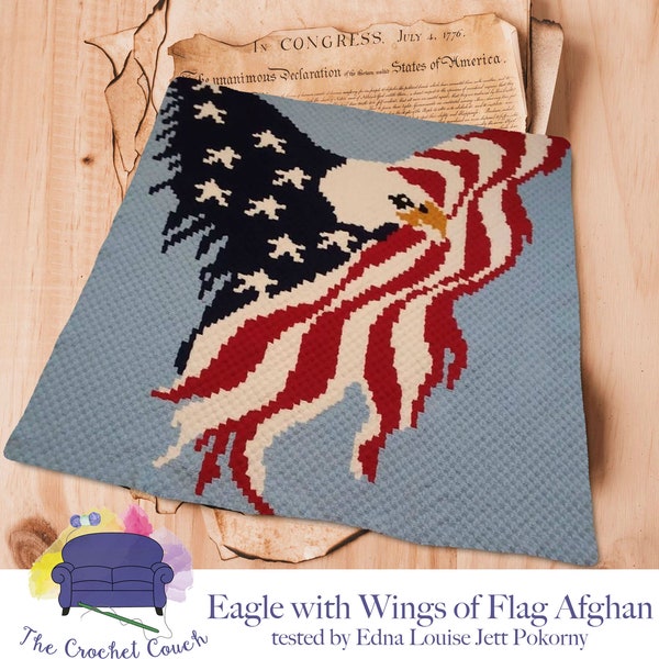 Eagle with Wings of Flag Afghan C2C Crochet Pattern, Written Row Counts, C2C Graphs, Corner to Corner, Crochet Pattern, C2C Graph