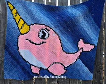 Narwhal Afghan C2C Crochet Pattern, Written Row by Row Color Counts, Instant Download