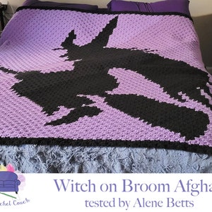 Witch on Broom Afghan C2C Crochet Pattern, Written Row by Row, Color Counts, Instant Download, C2C Graph, C2C Pattern, C2C Crochet