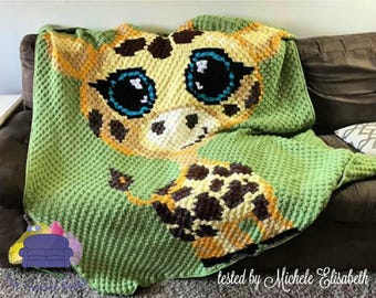 Baby Giraffe Afghan, C2C Crochet Pattern, Graph and Written Row by Row Included