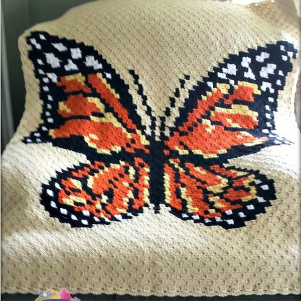 Monarch Butterfly Afghan, C2C Crochet Pattern, Written Row Counts, C2C Graphs, Corner to Corner Crochet Pattern, C2C Graph