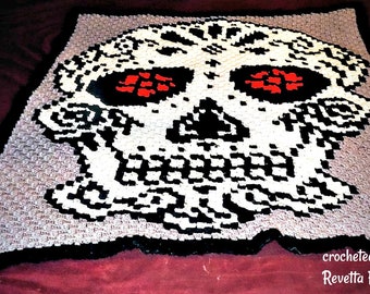 Sugar Skull Afghan 4 Colors, C2C Crochet Pattern, Written Row by Row, Color Counts, Instant Download, C2C Graph, C2C Pattern, C2C Graphgan