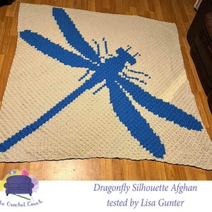 Dragonfly Silhouette Afghan C2C Crochet Pattern, Written Row by Row, Color Counts, Instant Download, C2C Graph, C2C Pattern, Graphgan image 1