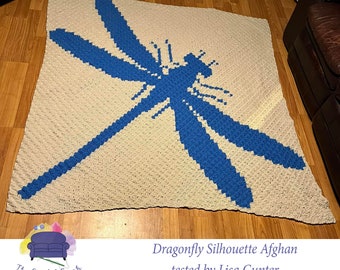 Dragonfly Silhouette Afghan C2C Crochet Pattern, Written Row by Row, Color Counts, Instant Download, C2C Graph, C2C Pattern, Graphgan