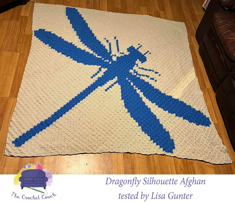 Dragonfly Silhouette Afghan C2C Crochet Pattern, Written Row by Row, Color Counts, Instant Download, C2C Graph, C2C Pattern, Graphgan image 1