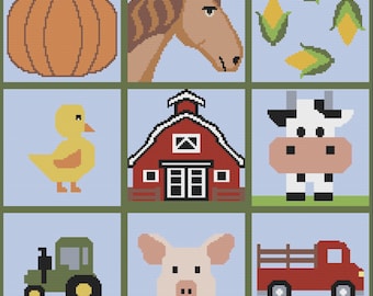 Barnyard Squares Afghan, SC or TSS Crochet Pattern, Graph and Written Row by Row Included