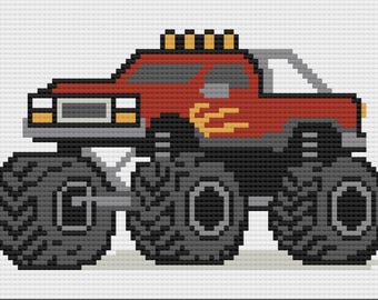 Monster Truck Afghan, C2C Crochet Pattern, Graph and Written Row by Row Included