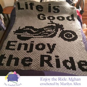 Enjoy the Ride Motorcycle Afghan C2C Crochet Pattern, Graph and Written Row by Row Included