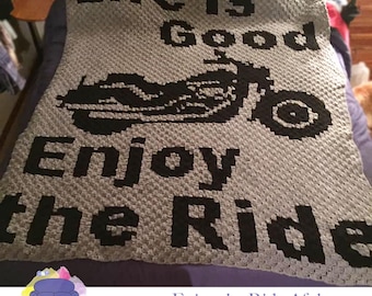 Enjoy the Ride Motorcycle Afghan C2C Crochet Pattern, Graph and Written Row by Row Included